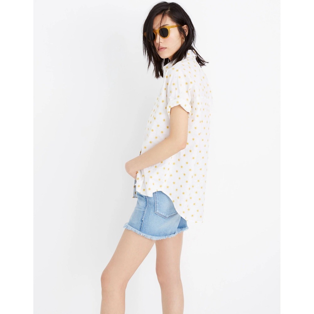 Madewell Sun Embroidered White & Yellow Courier Oversized Blouse Top Shirt S Sun - Picture 2 of 12